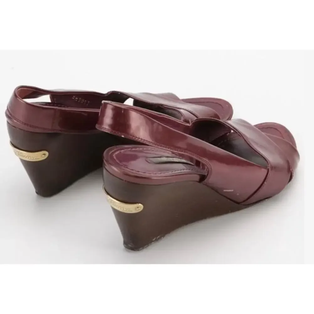 VTG Louis Vuitton Patent Leather Slingback Wedge Sandals Burgundy EU 36 Italy